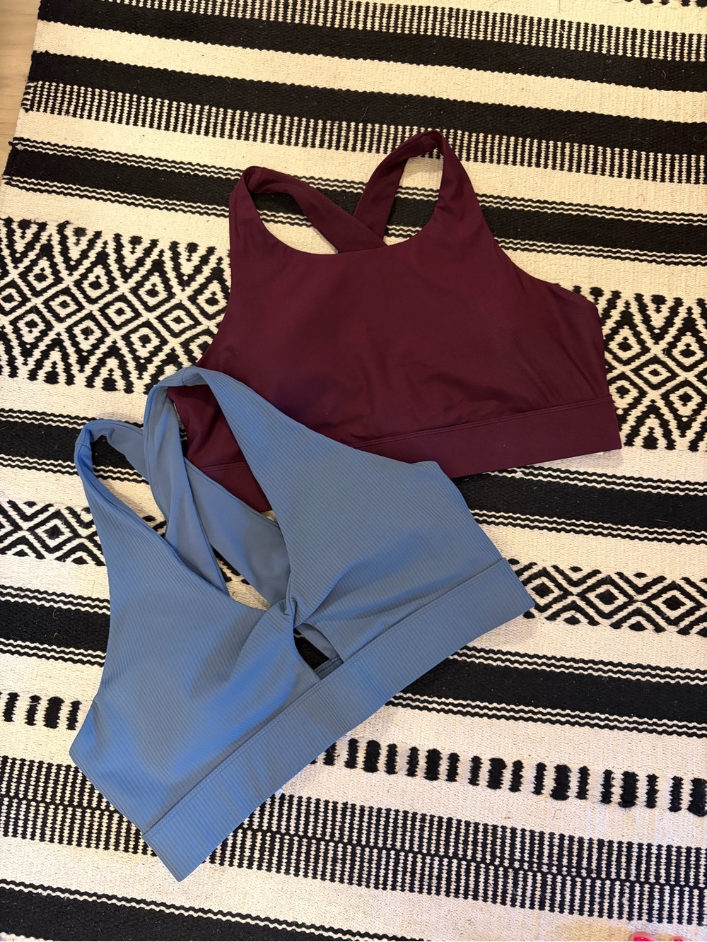 Fabletics Ribbed Cross-Back Sports Bras in Burgundy and Dusty Blue